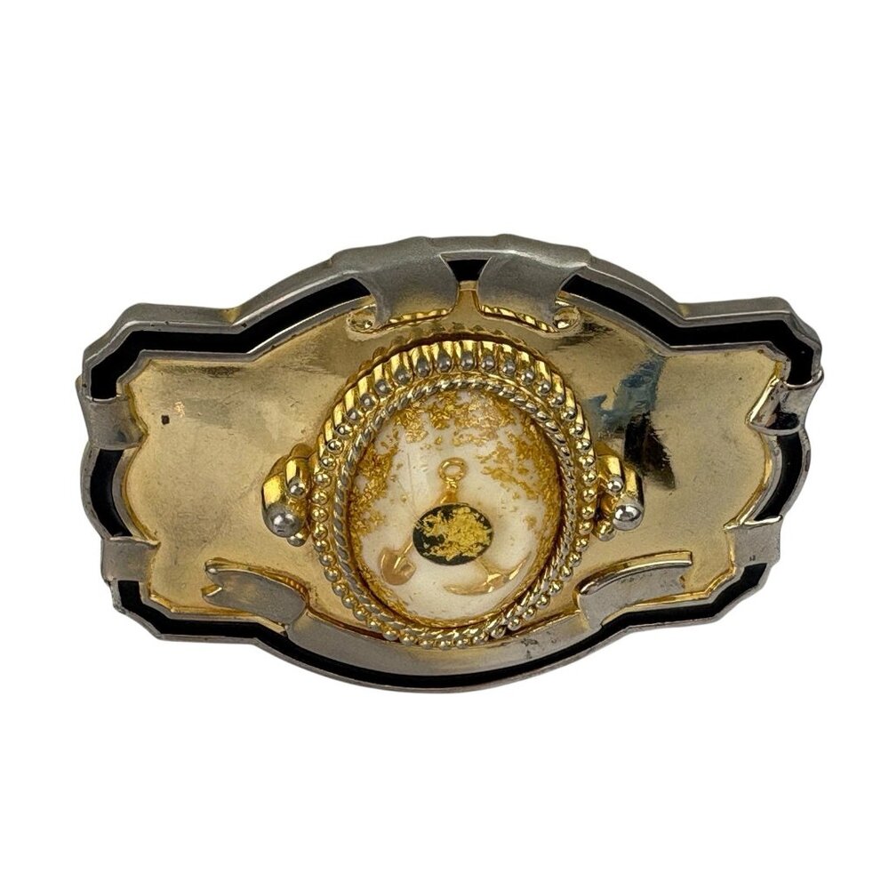 *Vintage Gold Mining Belt Buckle Cabochon Prospector Western Cowboy Ranchwear